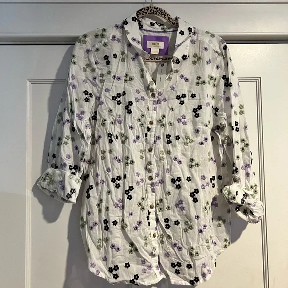 Anthropologie Maeve Embroidered Floral 
Button-down  Blouse - XL - NWT - Picture 4 of 16